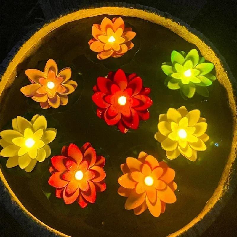 6PCS LED Multicolor Lotus Sensor Night Lamp Floating WaterGlow Flower Lamps Garden Fish Tank Decor Festive Wishing Lotus Light