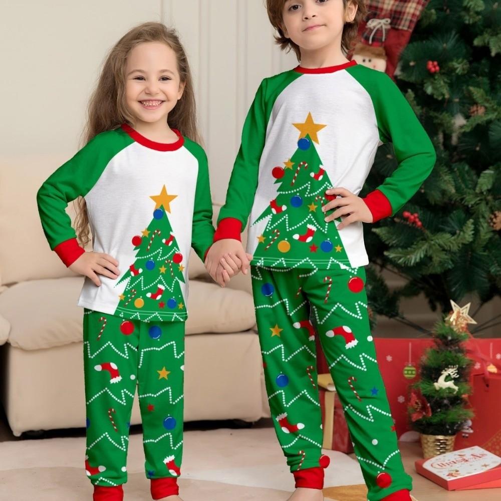 Long Sleeve Family Matching Pyjamas Christmas Tree Couple Christmas Outfit New Top+Pants  Men Women
