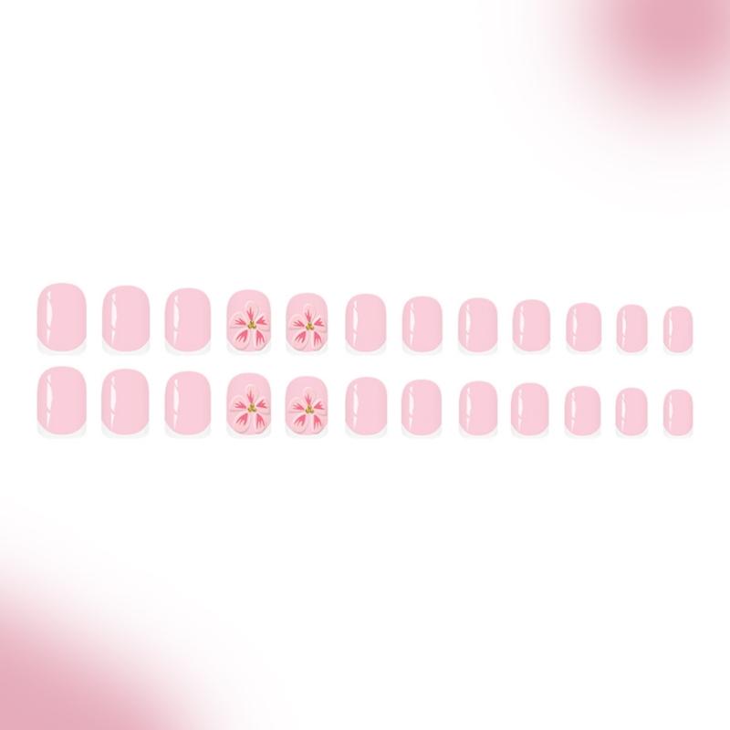 Elegant 3D Raised Flower Press On Nail Pink French Tip Fake Nail Plastic Comfortable Reusable False Nail For Daily Use