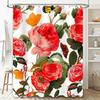 Watercolor-Style Floral Shower Curtains Featuring Red Roses, Orange Butterflies, Green Leaves And Pink Flowers Perfect For A Bat
