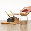 JUSTINLAU Küche Glas Gewürzbehälter Set Würze Gewürz Salz Behälter Holzdeckel mit Tablett Löffel Staubdicht Kaffeebohnen Organizer