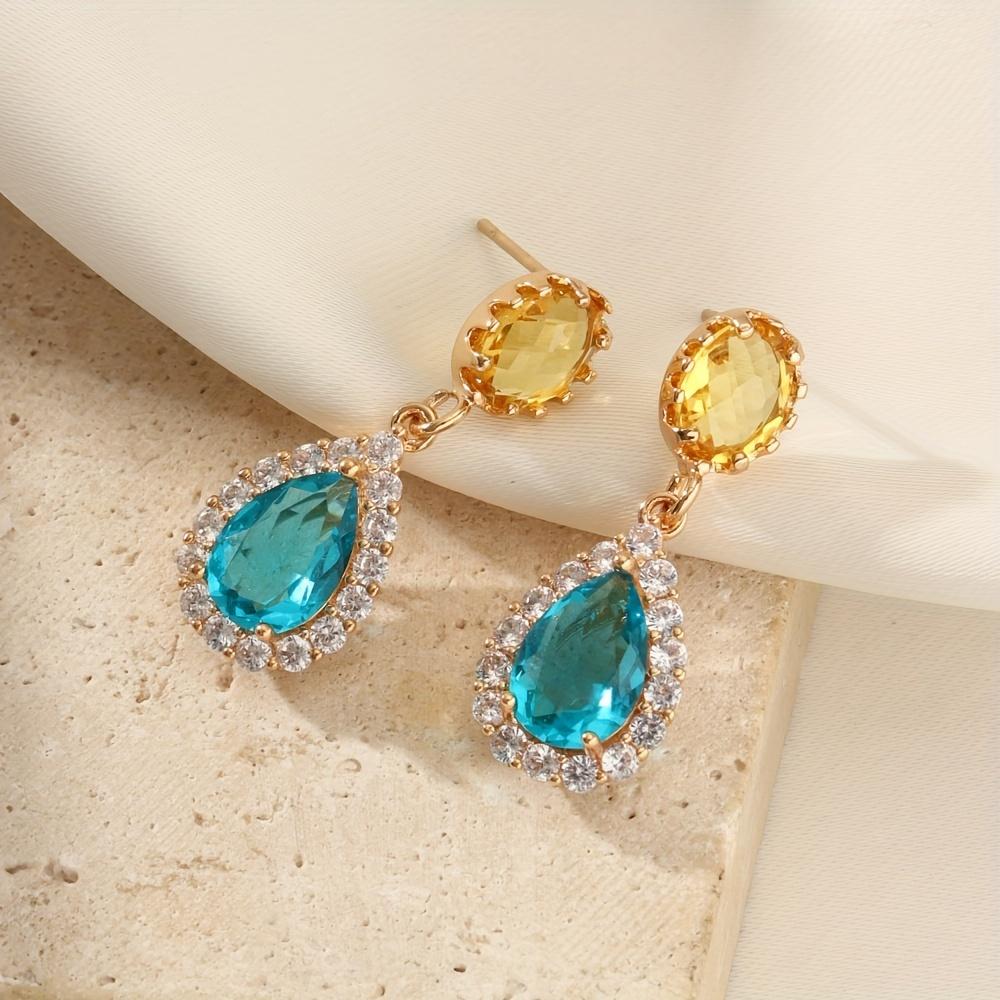 1 пара роскошных цветных кубических циркониевых сережек-капель для женщин, серьги-гвоздики, ювелирные изделия, аксессуары для свадебной вечеринки синий