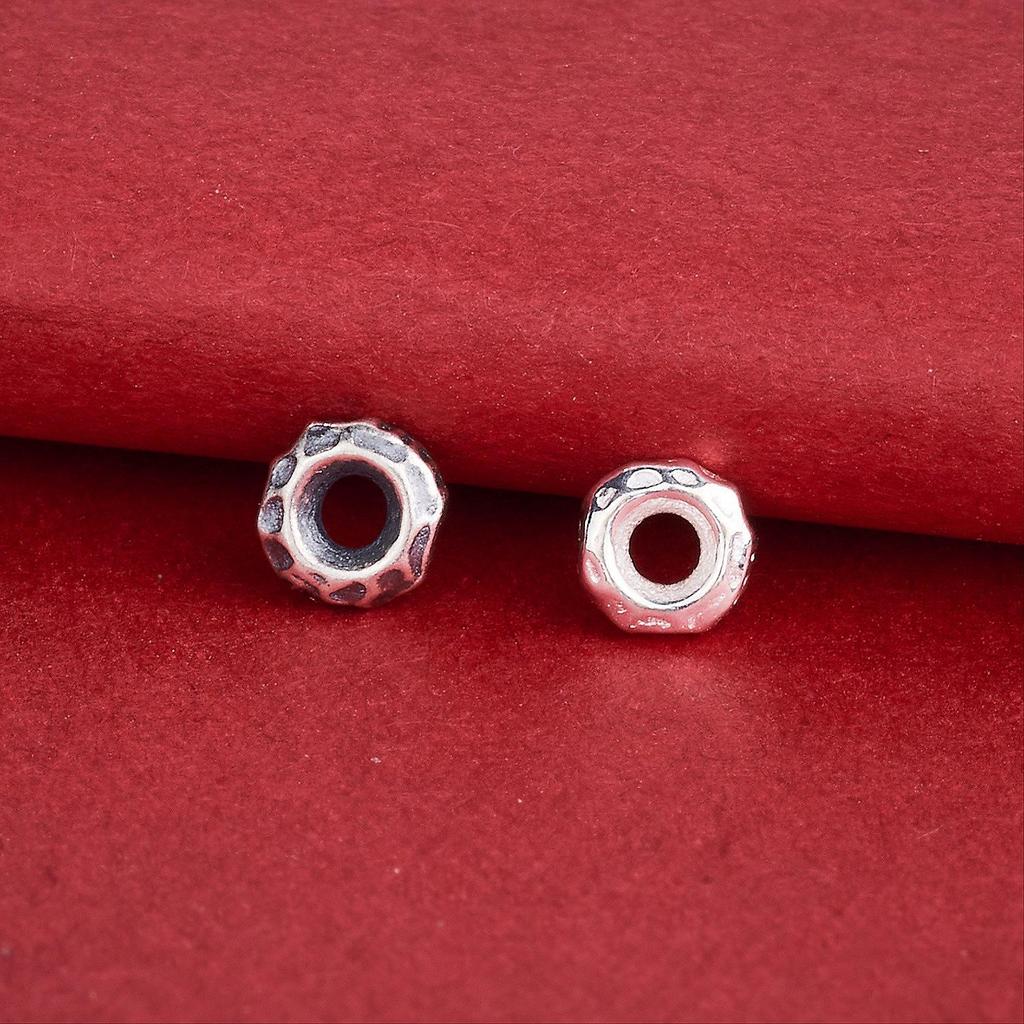 S925 Sterling Silver Hammered Wheel Spacer Beads, Handmade DIY Round Circle Beads for Braided Rope Bracelet, Silver Jewelry.