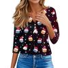 Women's Casual Christmas Print V-Neck 3/4 Sleeve Button T-Shirt