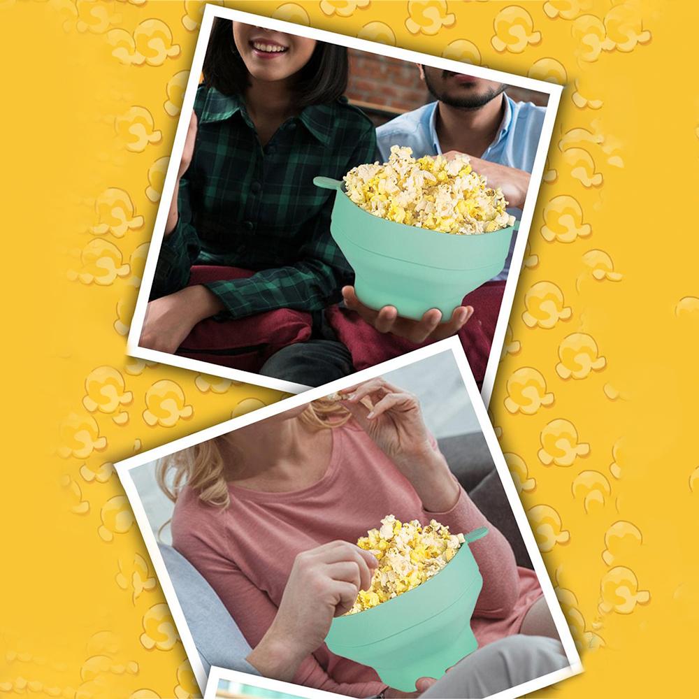 Kitchen Supplies Health And Peace Of Mind Easy Storage Red Grey Popcorn Bucket Silicone Bowl Microwave Homemade Popcorn Blue