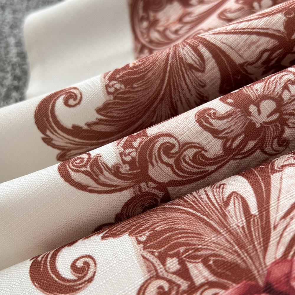 Women's Vintage Floral Print Long Maxi Dress Spring Stand Collar Long-Sleeve Single-breasted Fitted A-Line Dress
