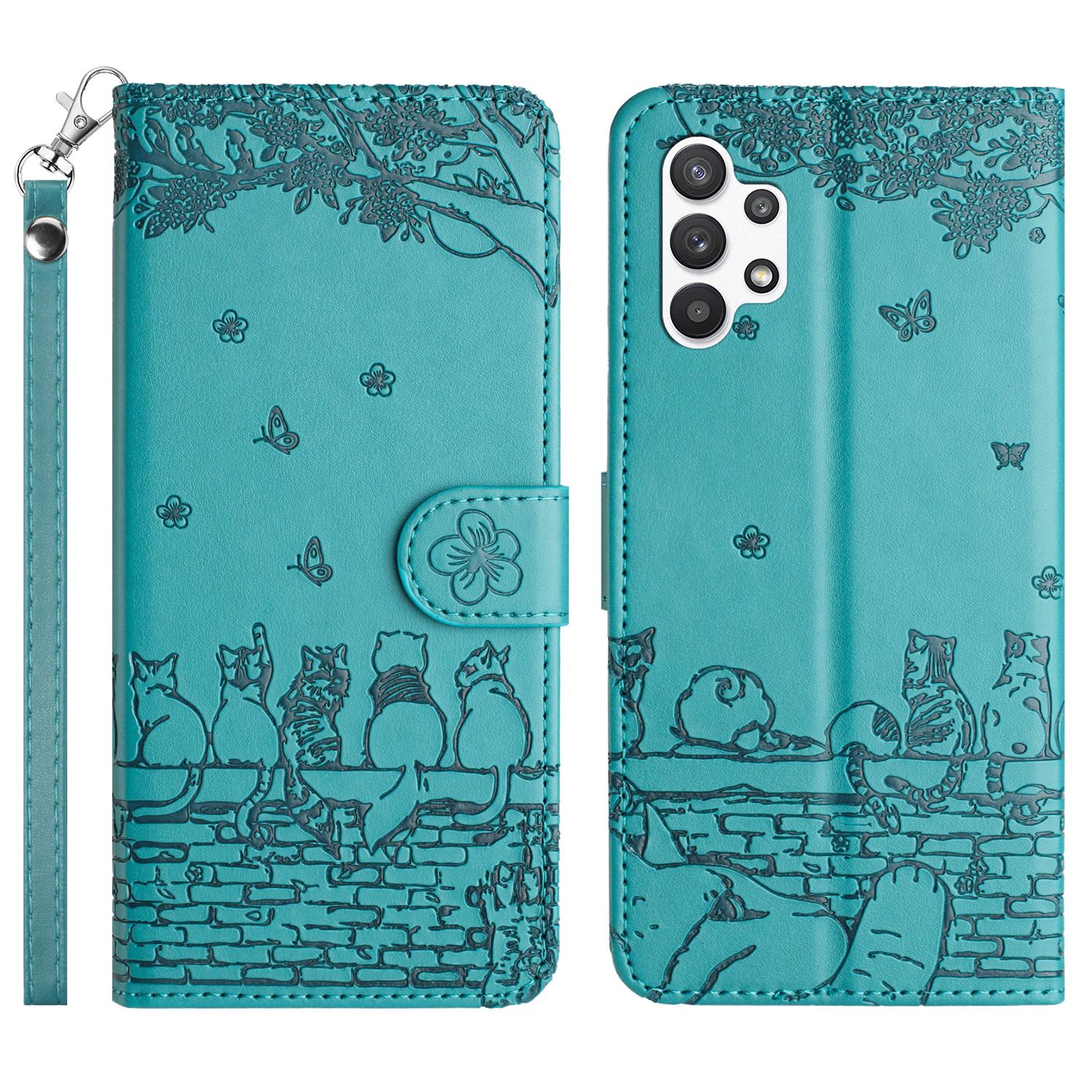 

Противоударный чехол для телефона Samsung Galaxy A13 4G/A04s 4G/A04 4G/M13 5G, кожаный чехол-кошелек с подставкой и ремешком Blue