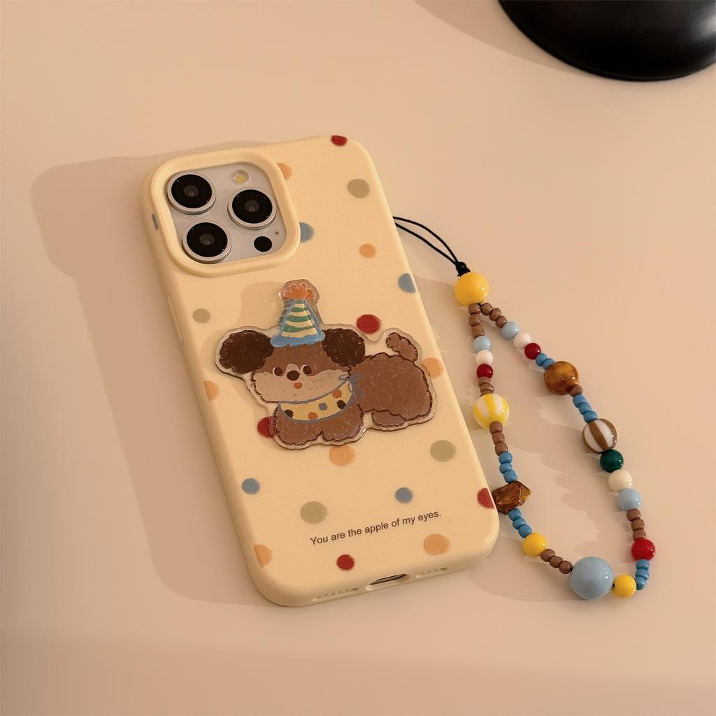 Suitable for Apple16Phone case17Korean-style Polka Dot Three-dimensional Puppy iphone13Lanyard15promax Soft Cover12