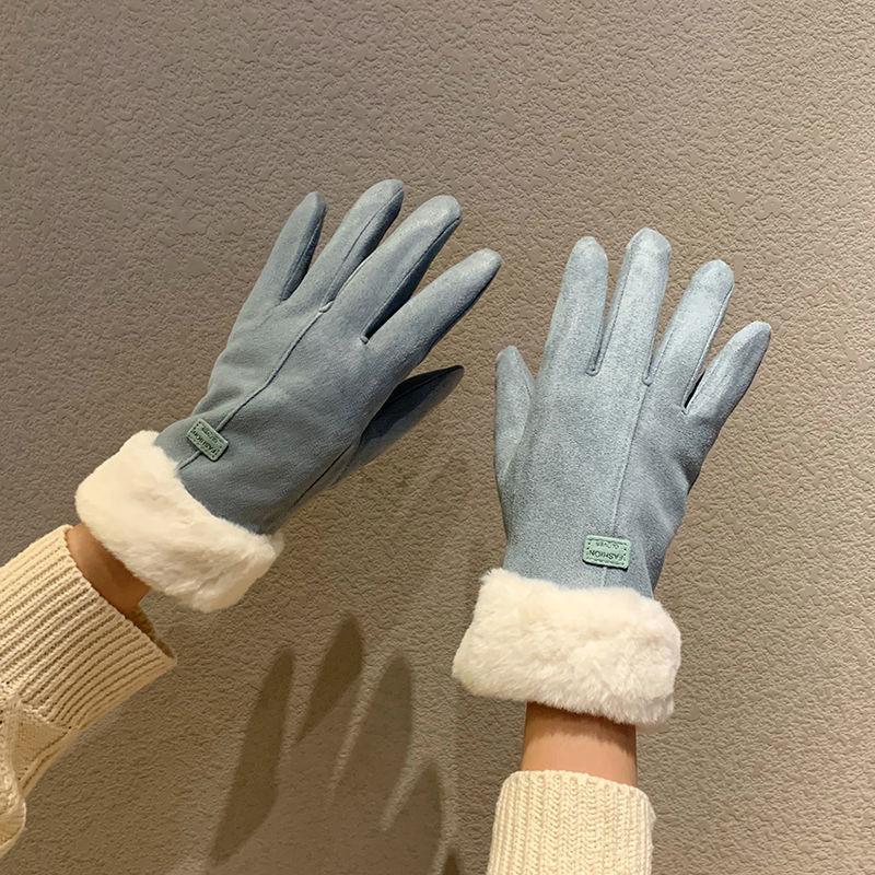 Winter suede warm gloves outdoor windproof piled thickened gloves won the bidding Mao mouth riding touch screen gloves