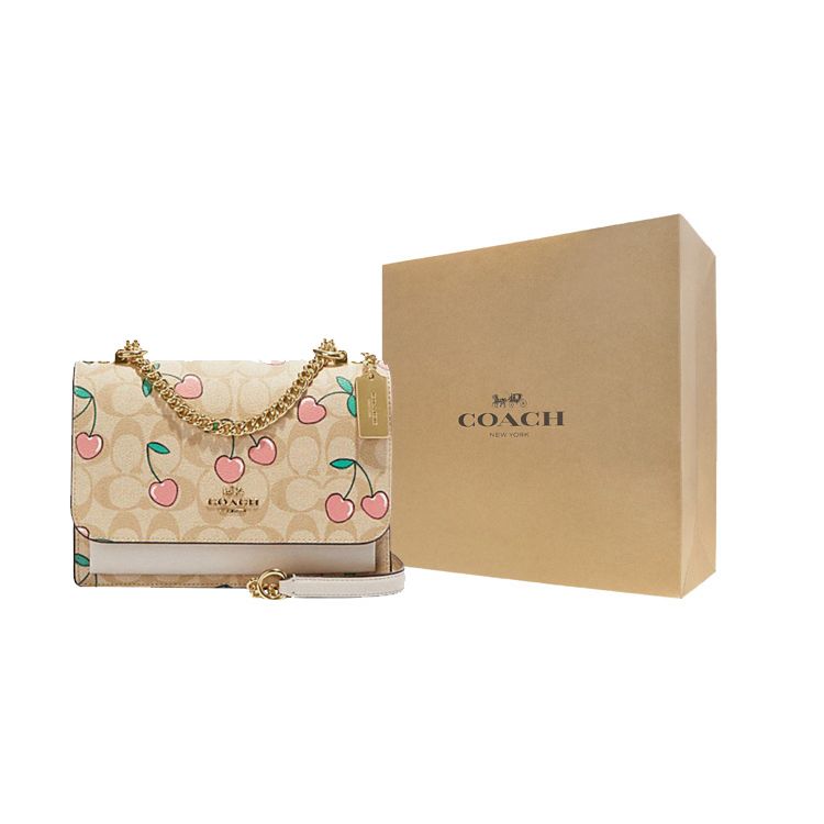 Coach Klare 22 Heart Cherry Print Coated Canvas And Smooth Leather Shoulder Crossbody Bag Small Women Bags Brown White CE610-IMOT4