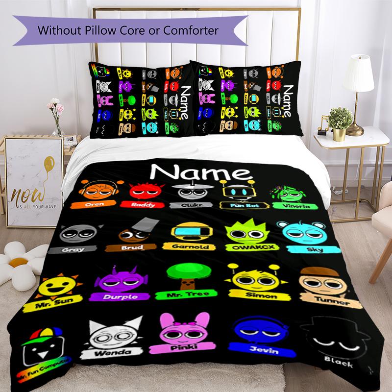 3pcs Custom Name Sprunki Themed Bedding Set Duvet Cover Closure Includes 1 Duvet Cover & 2 Pillowcases for All Seasons Bedroom Decor