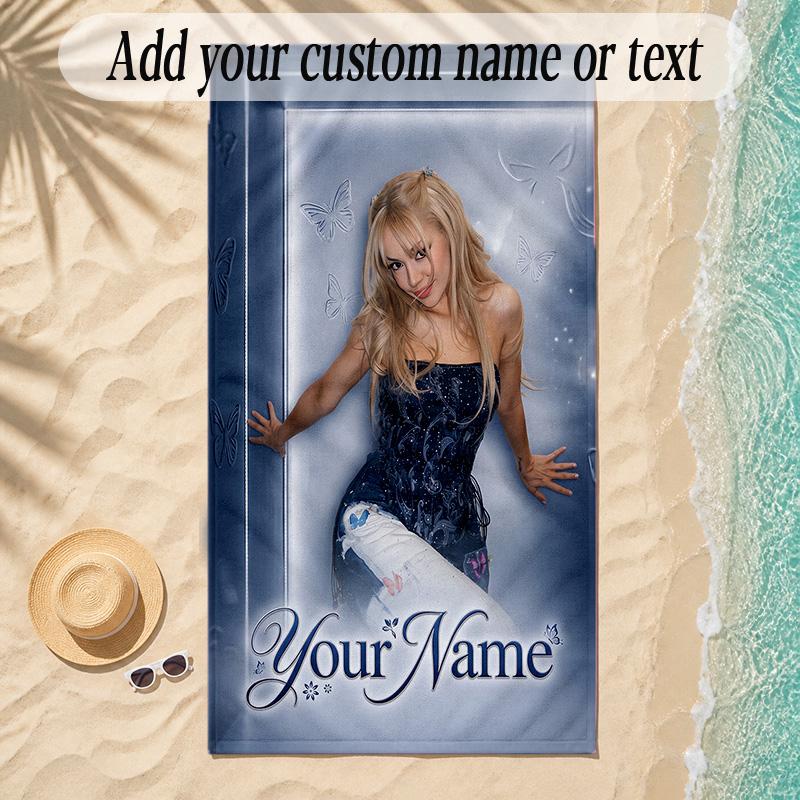 Beach TowelAyliva Custom Name Text Personalized Soft Towel for Beach Pool Indoor Home Decor Gift