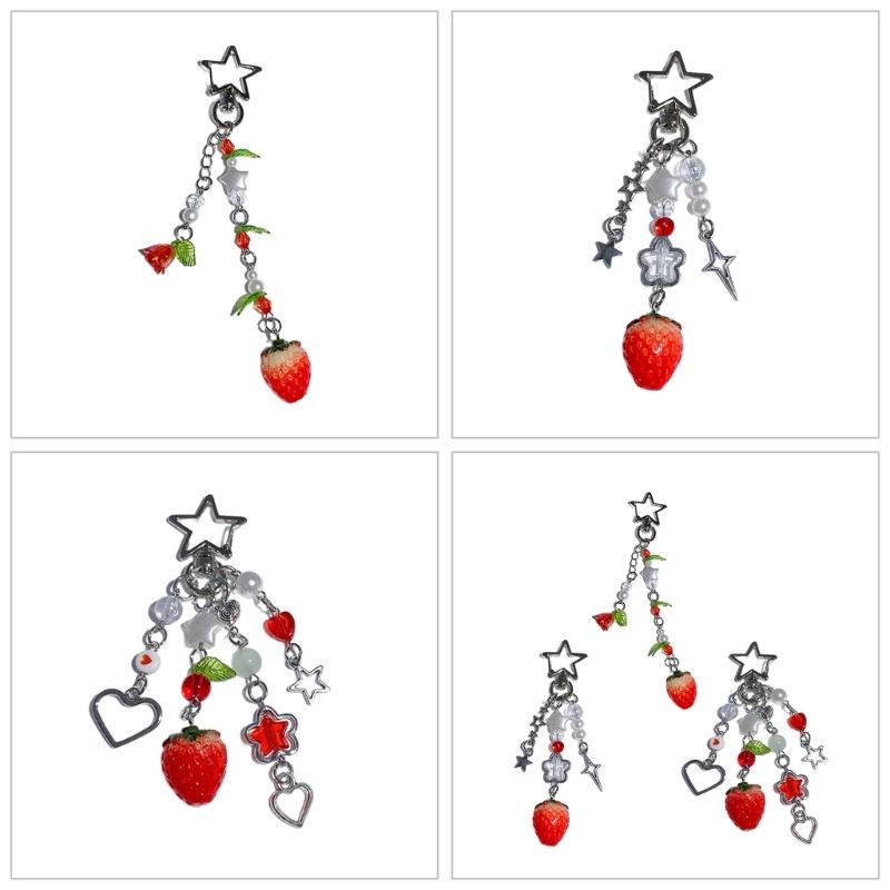 Multi Color Phone Lanyard Strawberry Pendant Wrist Strap Detachable Phone Chains Keyring Portable Accessory for Women