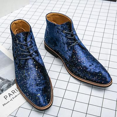 Nuevas Botas de Tobillo Chelsea de Charol de Terciopelo para Hombre Encanto Masculino Zapatos de Caña Alta con Cordones de Punta Marca Negro Azul Calzado
