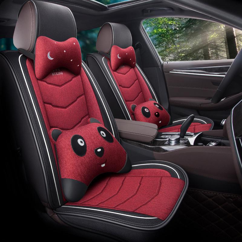 Full Coverage Linen Cartoon Panda Car Seat Cushion - Universal Fit, 2020