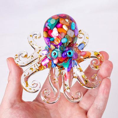 Yousheng Oktopus-Figur, Oktopus-Ornament aus Kunstharz, gefüllt mit Kristallkies, Tisch-Heilende Oktopus-Statue aus Kristall für Vitrine, Büro, Schreibtisch