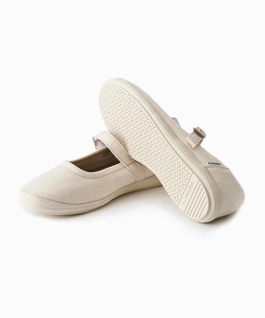 Lemouton Sweet Comfortable Wool Flat Mary Jane Shoes Cream