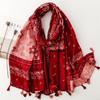 Unisex Autumn/Winter Scarf: Soft Cotton-Linen & Silk Feel, Paisley, Tassel Design - Ideal Travel Shawl.