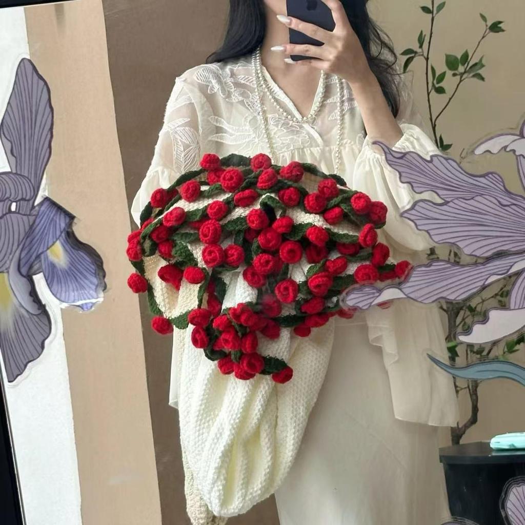 Handmade Wool Blanket with Rose Bouquet Design - Perfect Valentine's Day or Office Gift
