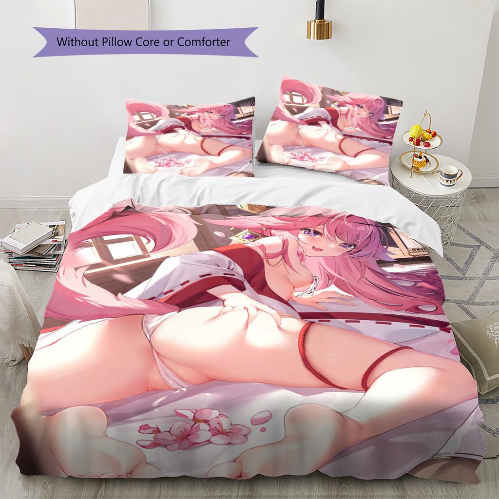 Anime Pattern Bedding Quilt Set Quilt Cover Pillowcase Home Decoration Birthday Gift (1 * Duvet Cover + 2 * Pillowcase, Without Core)