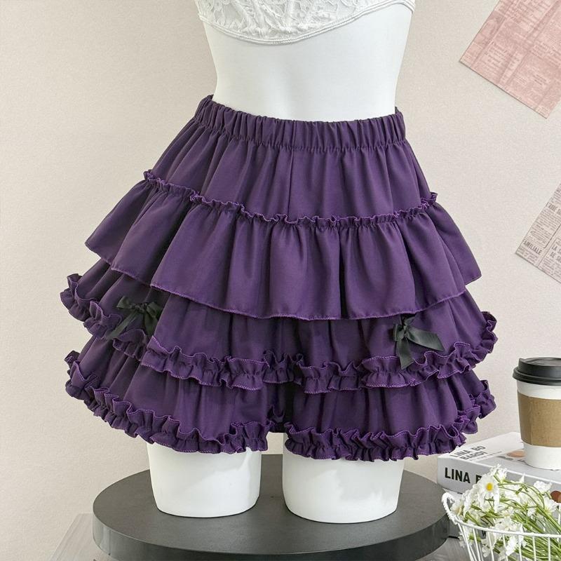 Japanese Style Sweet A Line Skirt Women Lolita Kawaii Cute Y2K High Waist Lace Ruffle Skirt Girl Simple Daily
