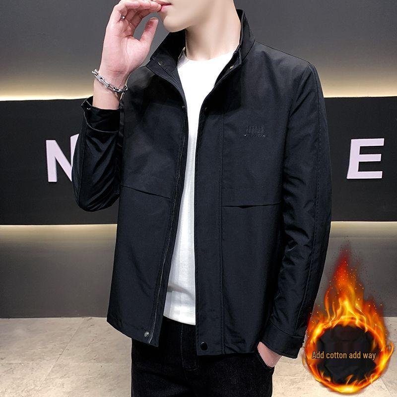 Herrjacka med huva, bomullsfodrad, vindtät, för höst och vinter