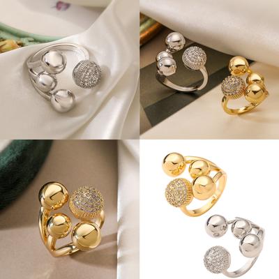Geometric Openwork Zircon Ring For Women Silver Gold Tone High Polish Copper Jewelry Lightweight Comfort Fit Gift Idea