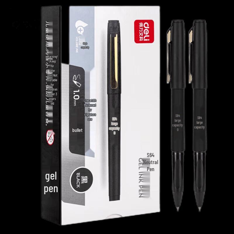 Deli 1.0mm Black Gel Pens, Bullet Tip, 12-Pack