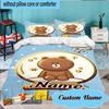 Custom Name 3PCS Brown Bear Celebration Bedding Set Including 1pc Duvet Cover And 2pcs Pillowcases for Bedroom, Dormitory Gift Home Decor