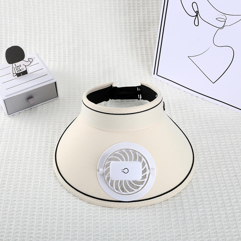 Summer Face Covering UV Sunscreen Empty Top Sun Women's Model with Fan Sun Hat Versatile Fashion Charging Hat Large Brim