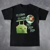 Lustiges Retro Alien Katze Alphabet Druck T-Shirt | Kirschbohnen Muster, "Kein Gehirn" Katze Grafik Design T-Shirt Unisex Oberteile Tägliche Kleidung