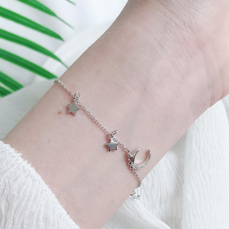 Zircon Moon Star Pendant Chain Bracelets For Women Trendy Simple Hand Jewelry Accessories Girls Birthday Gifts