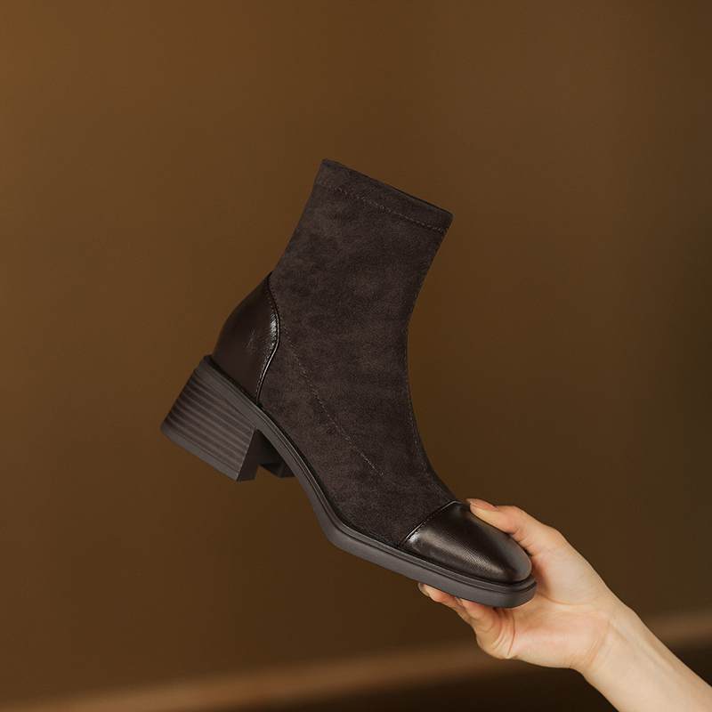 Krazing Pot Flock Winter Square Toe Modern Size 33 Boots Size 43 Zipper KPOP Style Fashion Stretch Ankle Boots