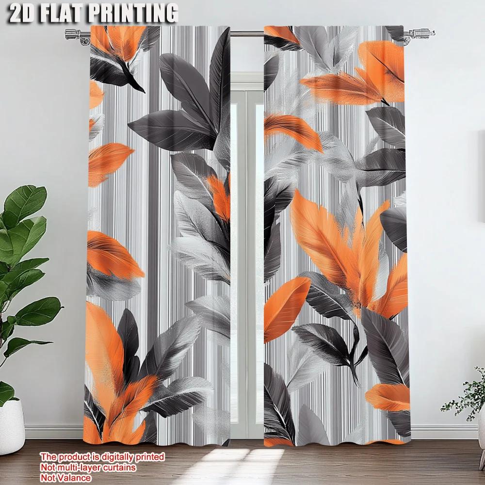 2Pcs Vintage Leaf Plants Flower Digital Printed Window Curtain Suitable For Living Room Bedroom Dining Room Home Decoration