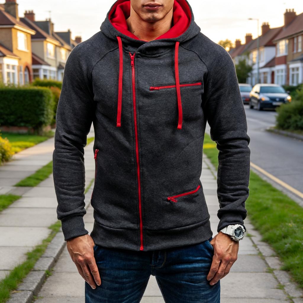 Men's Casual -Lined Zip-Up Hoodie Loose Fit Sweatshirt for Fall and Winter