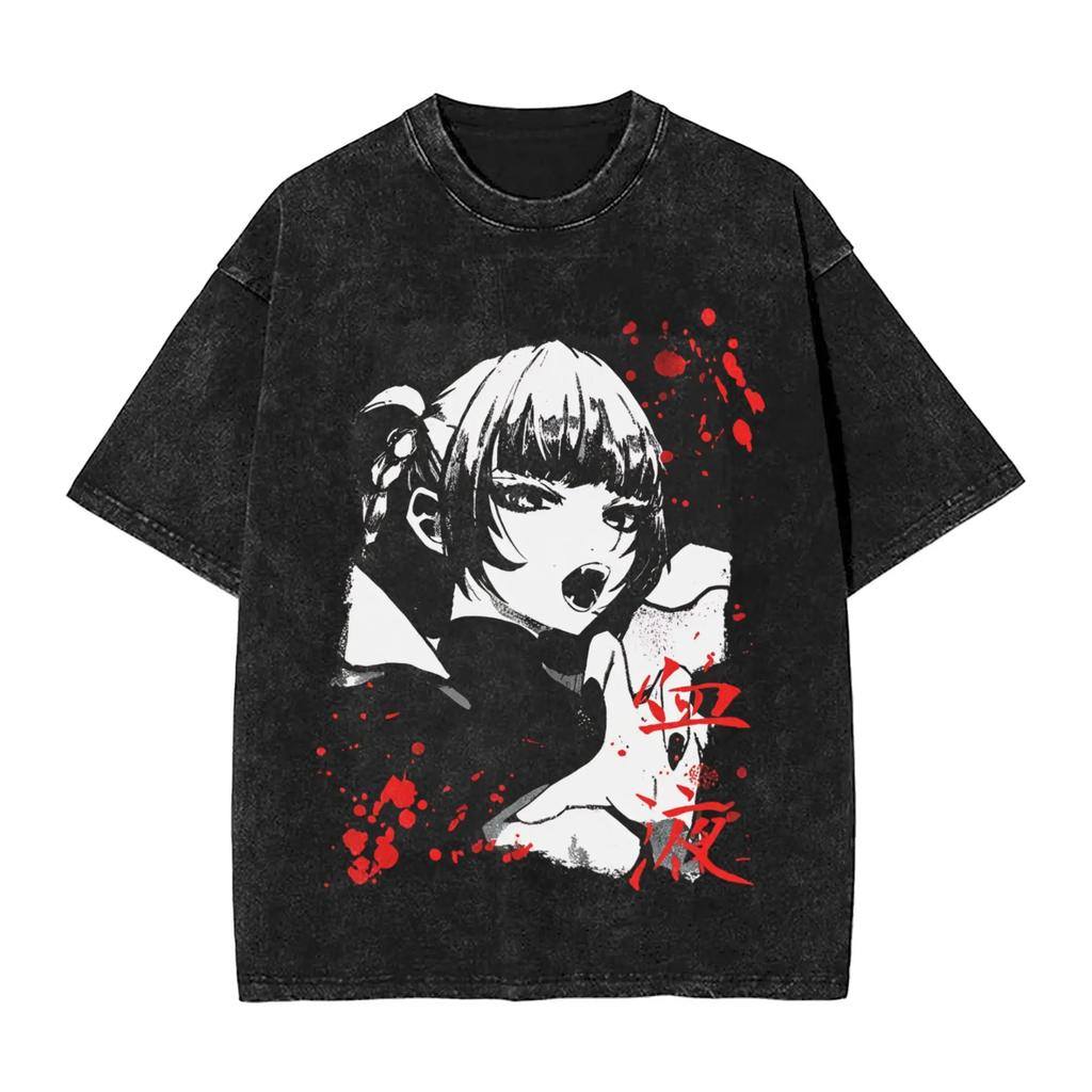 Hot Sale Call of The Night Nazuna Graphic Print Retro Washed TShirts Mens Women Crewneck Cotton Tees Streetwear Oversized Tops