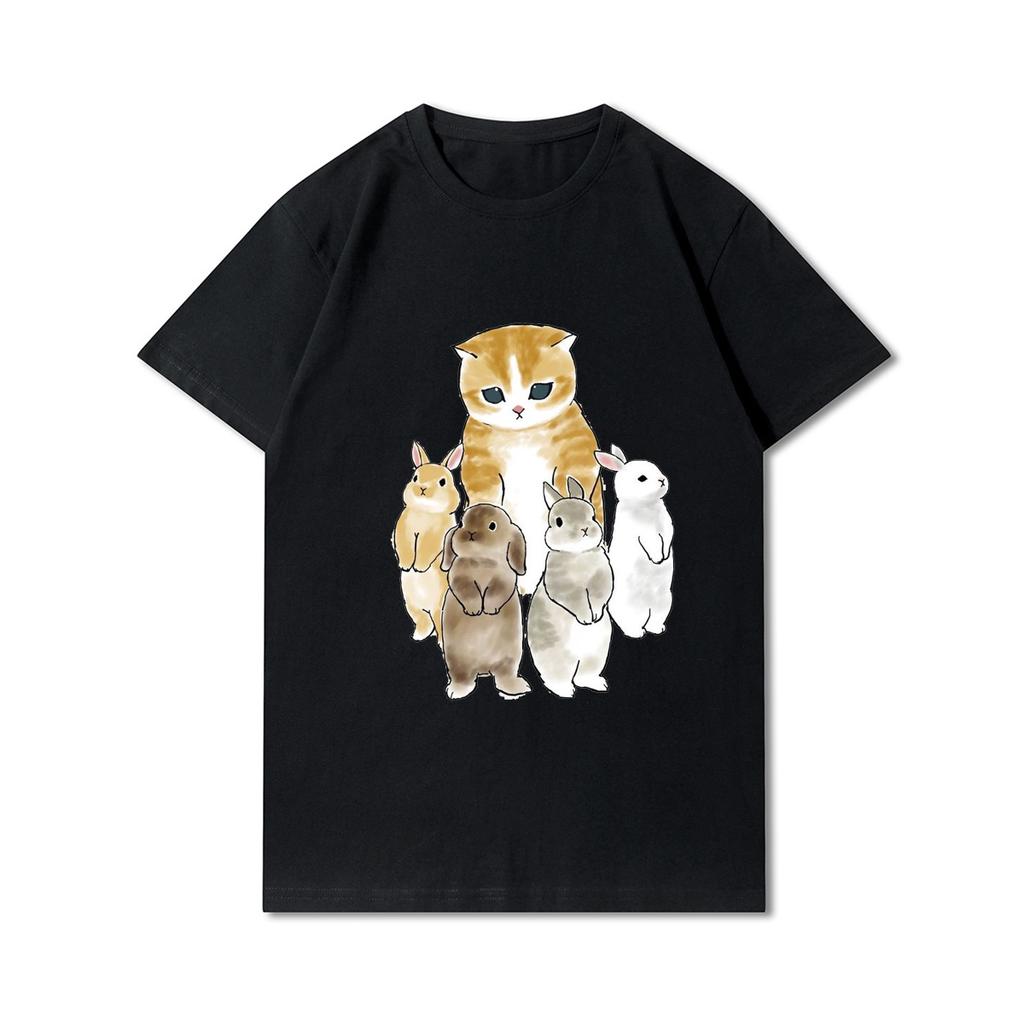 Taglie forti Gatti Squalo Stampato Donne T-shirt Girocollo Cotone Tops Estate Animale Y2K Moda 90S Casual Oversize Nero Tees