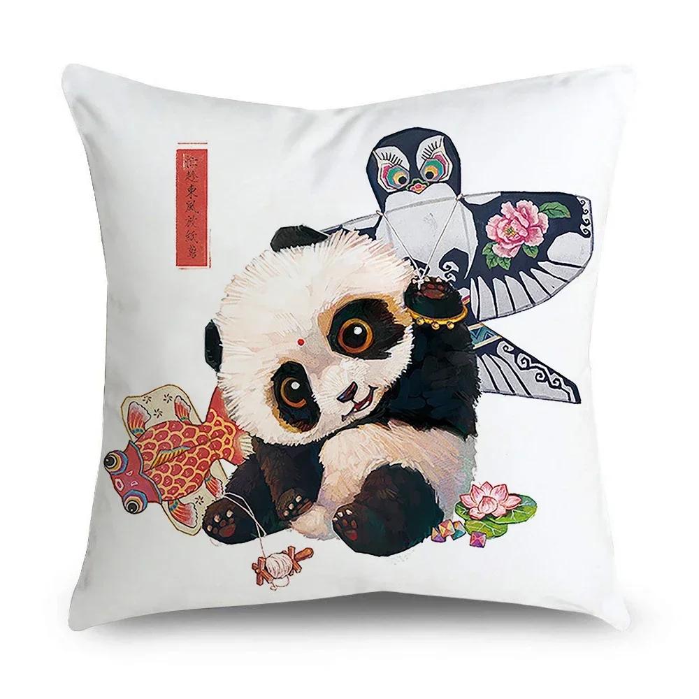Pillowcase Office Decor Cushion Cover Cute Panda Pattern Home Square