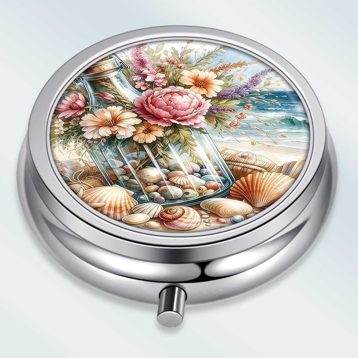 

Portable Pill Box with 3 Compartments, Mini Metal Medicine Organizer Case, Cute Printed Pill Container for Vitamins, Pills, Jewelry, Travel, Daily Use разноцветный