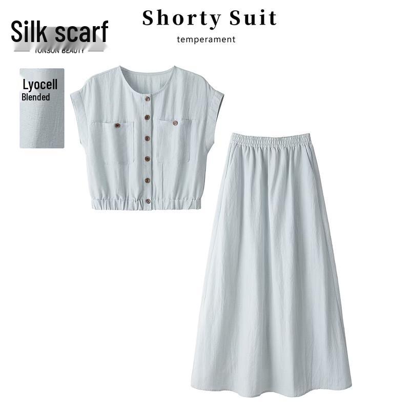 Women s Tencel Linen Sleeveless Top and Skirt Set S
