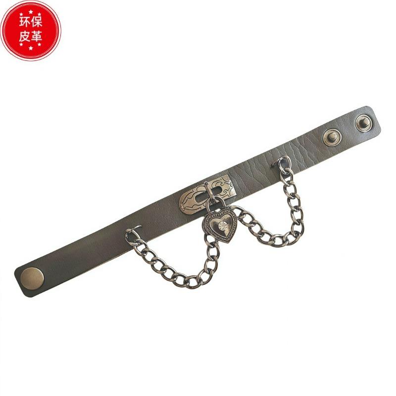 Eco-friendly PU Leather European and American Punk Style Heart-shaped Lock Bracelet Pendant Chain Bracelet Adjustable Bracelet Bracelet Wrist Strap
