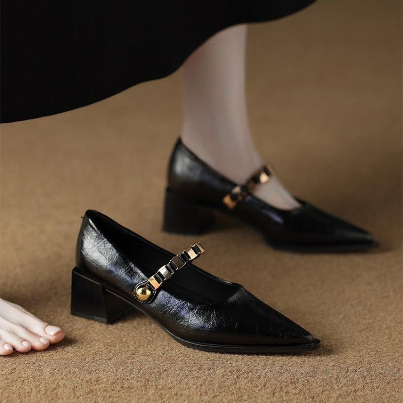 

Модные женские универсальные модные темпераментные французские туфли-лодочки с острым носком на новом блочном каблуке, 2025 40 чёрный