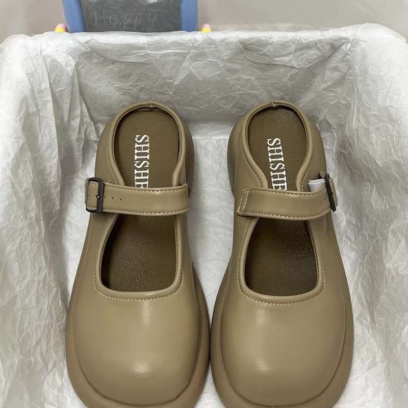 Flat-bottomed Bag Head Slippers, Thickened Summer Wear 2025 New Half-tray Single Shoes, British Style Shoes, Spring and Autumn