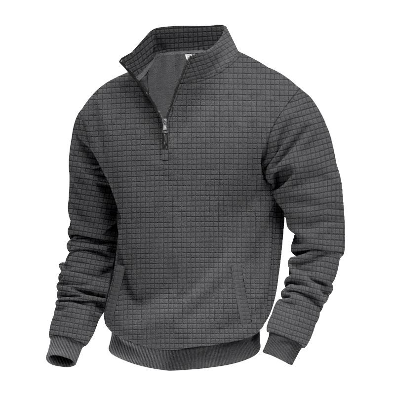 Half-zip Sweatshirt for Men Autumn/Winter Jacquard Small Check Pattern Stand-up Collar Casual Pullover Large Size Sweatshirt