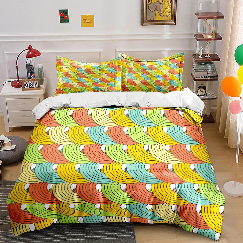 Colorful fan-shaped repeating pattern Bedding Set for Kids Luxury Gift 3pcs Digital Print Comforter Set Soft Comfortable