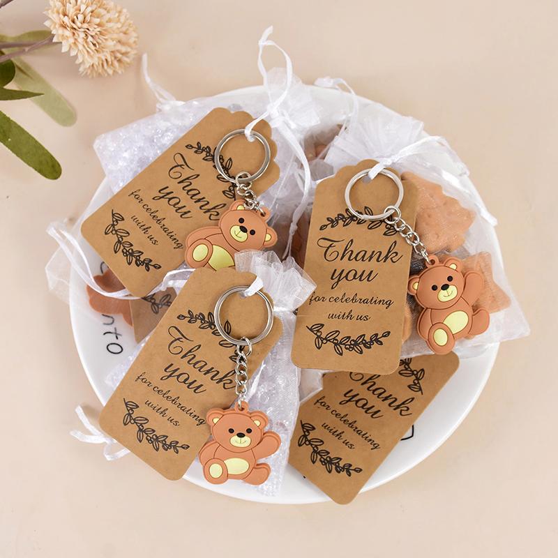 10/30Pcs Baby Shower Souvenirs Gift Organizer Bag with Bear Keychain Thank You Kraft Tag Girl Boy Birthday Party Favors for Guests