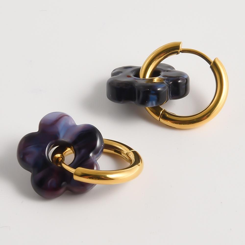 Bunte Blumen Glas Tropfen Anhänger Ohrringe Gold Farbe Kreis Ohrbügel Creolen Edelstahl Ohrringe Modeschmuck für Damen