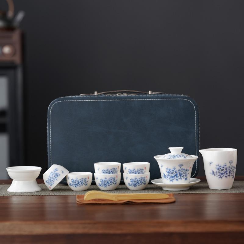 Retro Guochao Peony White Porcelain Tea Ware High-end Tea Making Set Event Award