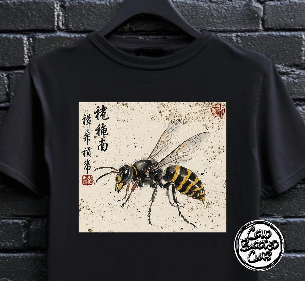 Unisex Hornet Insect Print Tee - Vintage Asian Calligraphy Shirt - Unique Bee Wasp Lover Gift