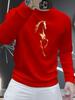 2026 Men's Red Hoodie with Galloping Horse Print: Autumn/Winter Round Neck, Plus Velvet, Long Sleeve.